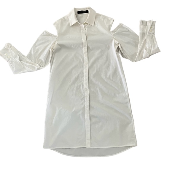 Thakoon Dresses & Skirts - Thakoon Cotton Shirting Long Sleeve Cold Shoulder Button Down Shirt Dress Sz 10